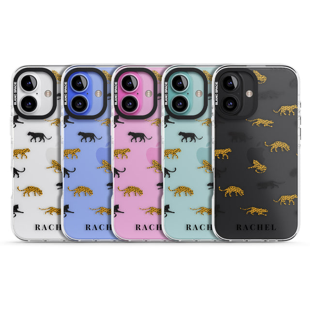 iPhone 16 Pro Max Personalised Jaguar Pattern on Transparent Black Impact Phone Case