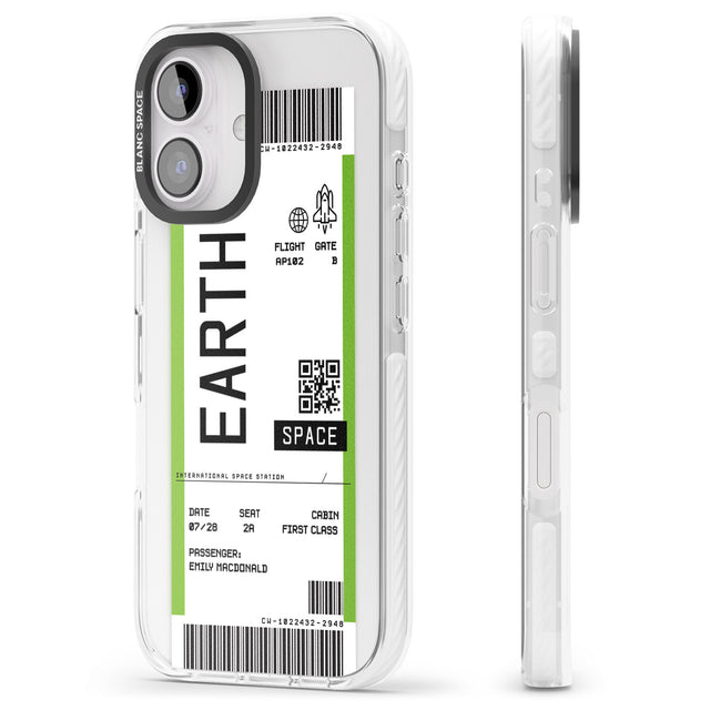 iPhone 16 Pro Max Personalised Earth Space Travel Ticket Black Impact Phone Case