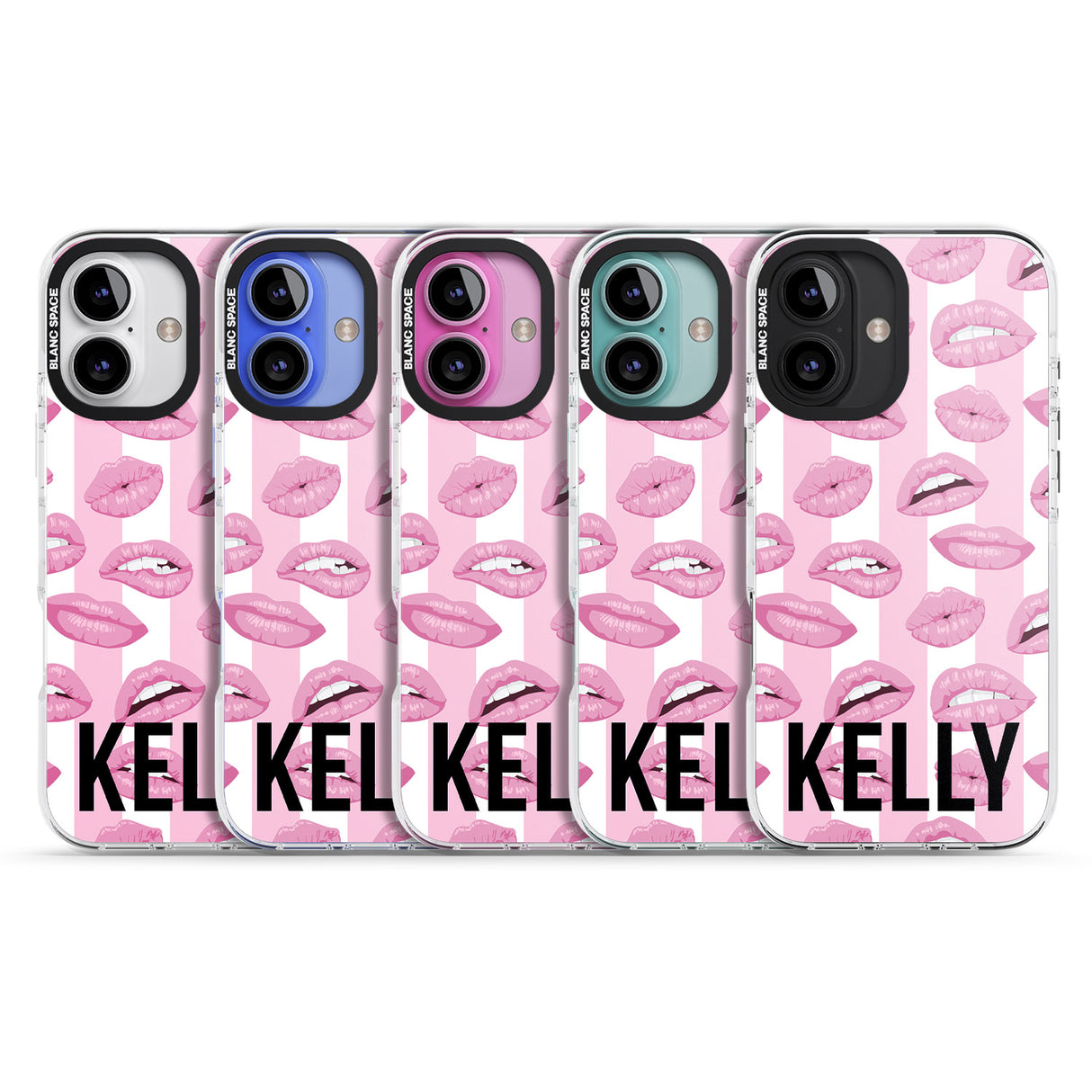 iPhone 16 Pro Max Personalised Pink Stripes & Lips Black Impact Phone Case