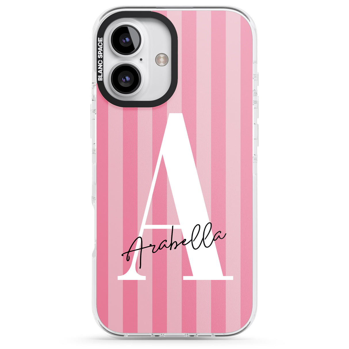 iPhone 16 Pro Max Personalised Pink on Pink Stripes Black Impact Phone Case