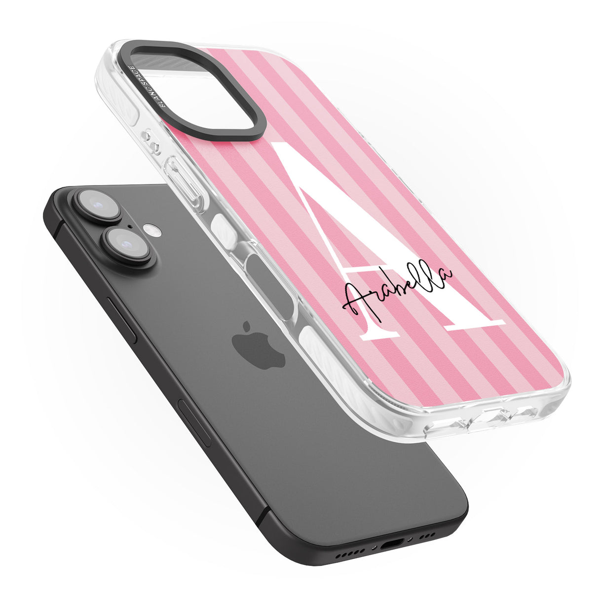 iPhone 16 Pro Max Personalised Pink on Pink Stripes Black Impact Phone Case