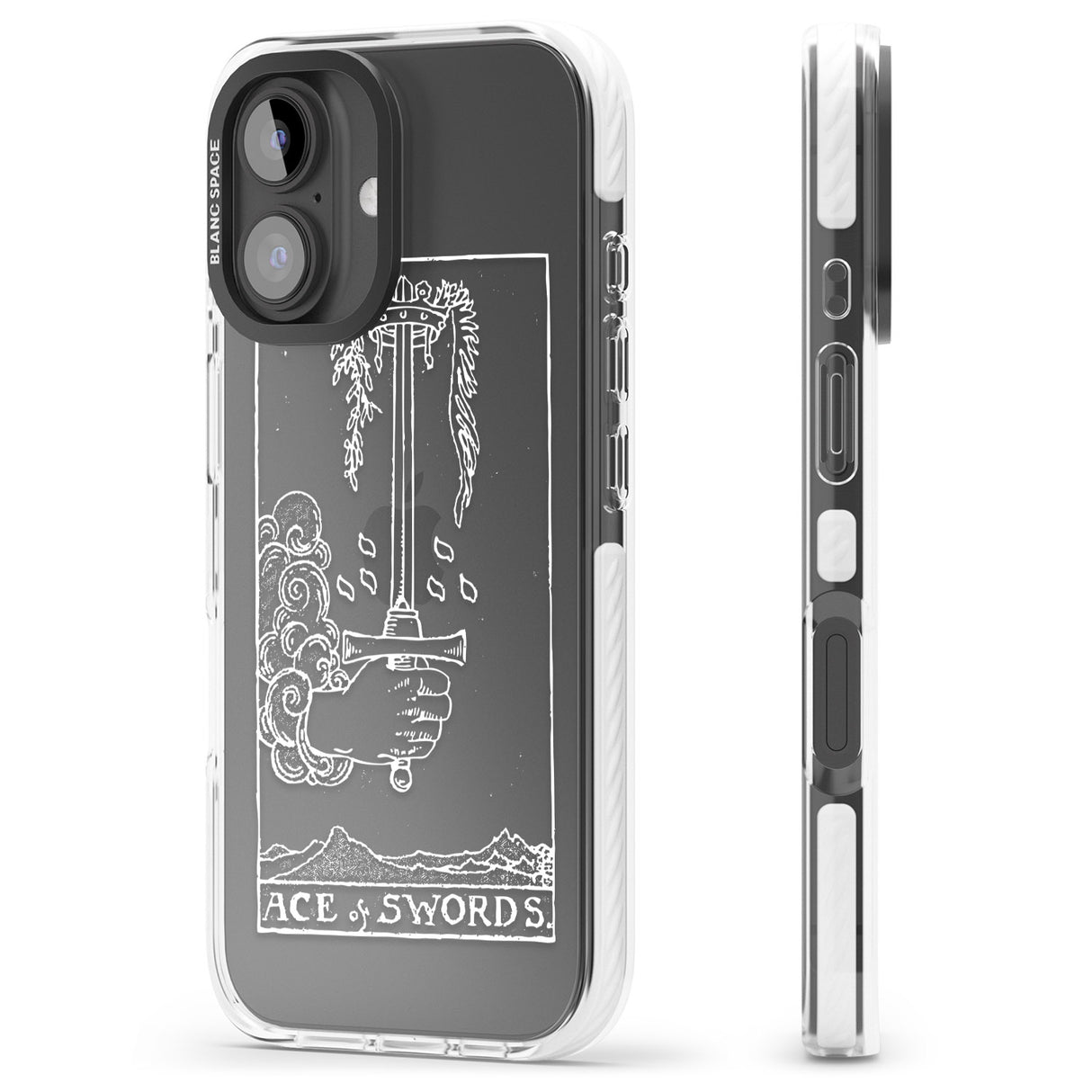 iPhone 16 Pro Max Personalised Ace of Swords Tarot Card - White Transparent Black Impact Phone Case