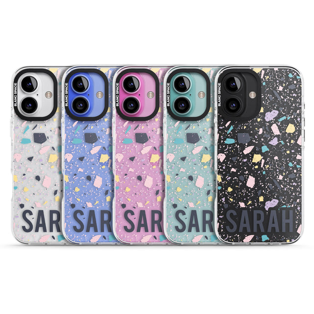 iPhone 16 Pro Max Personalised Terrazzo - Pink, Purple, Blue Black Impact Phone Case