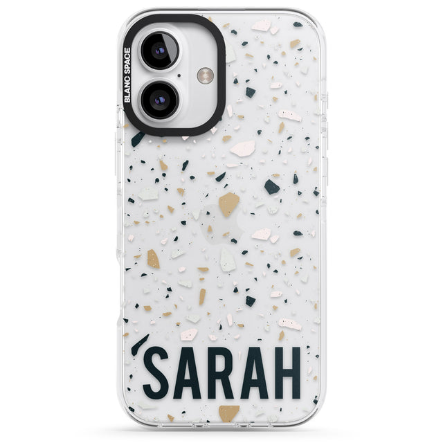 iPhone 16 Pro Max Personalised Terrazzo - Blue, Pink, Brown Black Impact Phone Case