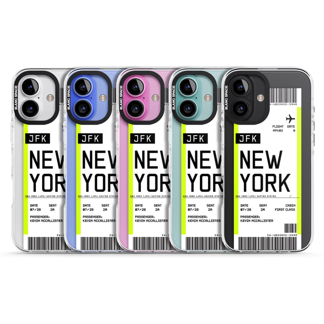 iPhone 16 Pro Max Personalised New York Boarding Pass Black Impact Phone Case