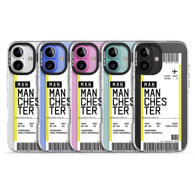 iPhone 16 Pro Max Personalised Manchester Boarding Pass Black Impact Phone Case