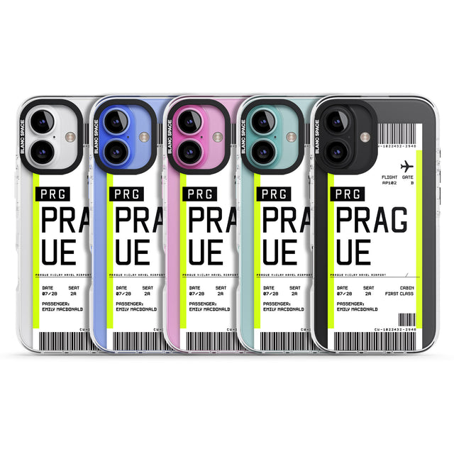 iPhone 16 Pro Max Personalised Prague Boarding Pass Black Impact Phone Case