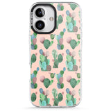 iPhone 16 Pro Max Pink Cactus Pattern Design Black Impact Phone Case