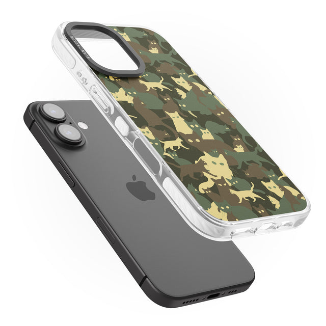 iPhone 16 Pro Max Forest Green Cat Camouflage Pattern Black Impact Phone Case