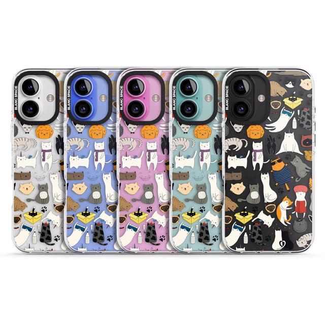 iPhone 16 Pro Max Cartoon Cat Collage Black Impact Phone Case