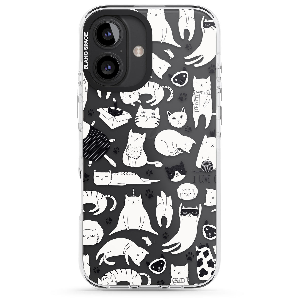 iPhone 16 Pro Max Cartoon Cat Collage - Black & White Black Impact Phone Case