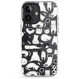 iPhone 16 Pro Max Cartoon Cat Collage - Black & White Black Impact Phone Case