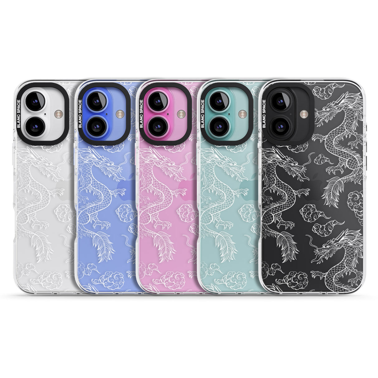 iPhone 16 Pro Max White Dragon Pattern Black Impact Phone Case