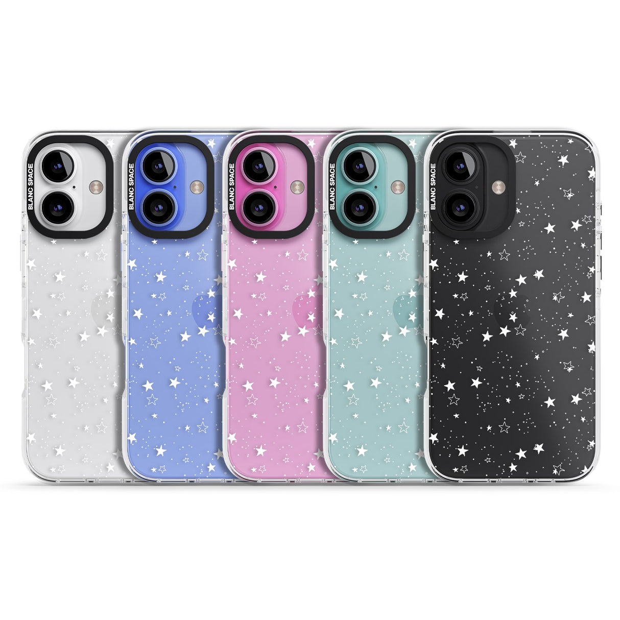 iPhone 16 Pro Max White Stars on Clear Black Impact Phone Case