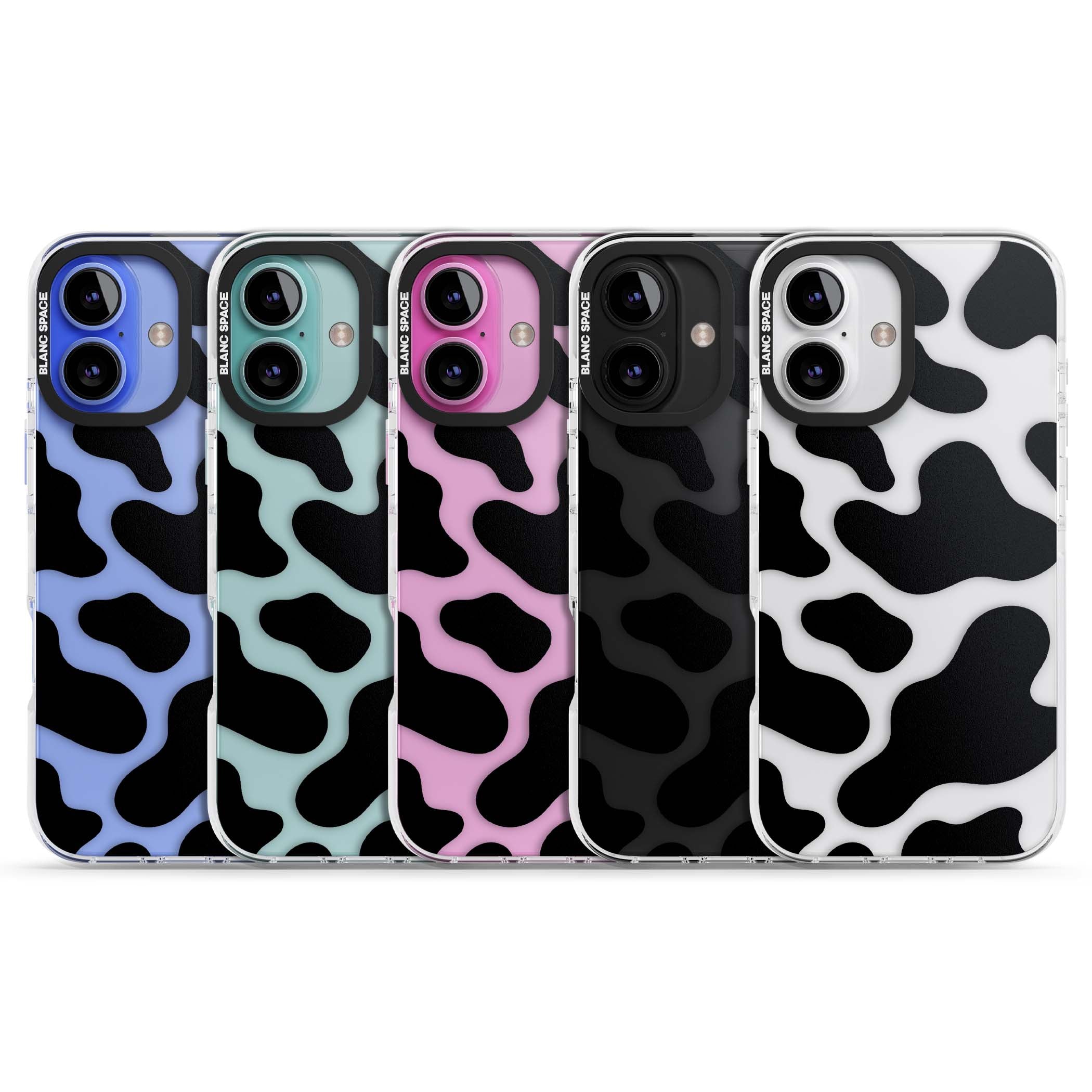 Clear Cow Print cow print iPhone case featuring black and white cow pattern splotches on a clear background | Clear Impact case for iPhone 16, iPhone 16 Plus