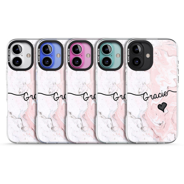 iPhone 16 Pro Max Pink Marble Black Impact Phone Case