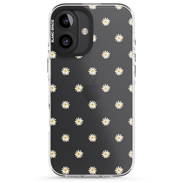 iPhone 16 Pro Max Daisy Pattern Transparent Cute Floral Black Impact Phone Case