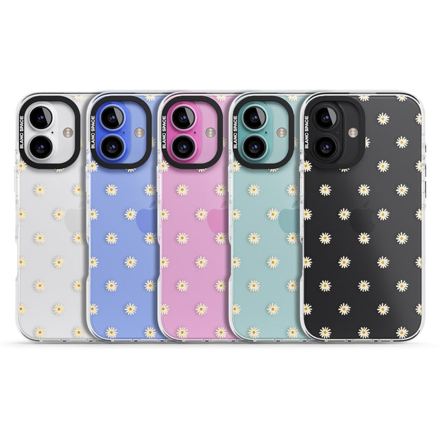 iPhone 16 Pro Max Daisy Pattern Transparent Cute Floral Black Impact Phone Case