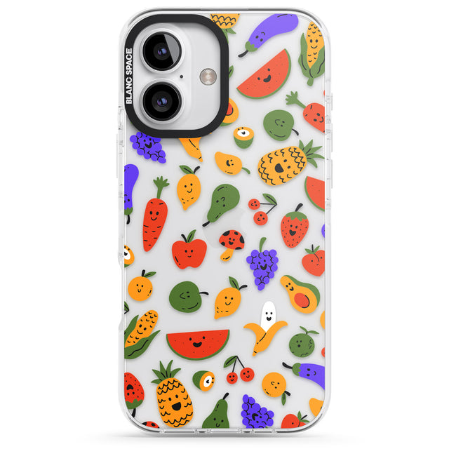 iPhone 16 Pro Max Mixed Kawaii Food Icons - Clear Black Impact Phone Case