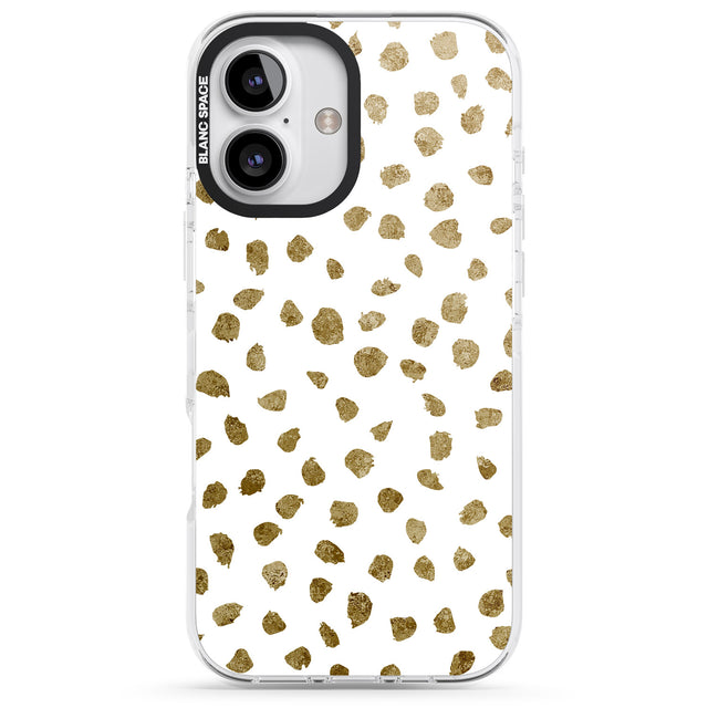 iPhone 16 Pro Max Gold Look on White Dalmatian Polka Dot Spots Black Impact Phone Case