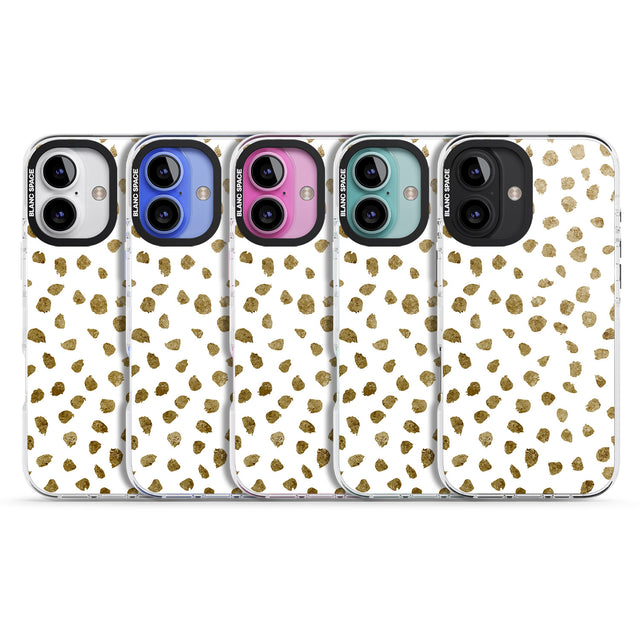 iPhone 16 Pro Max Gold Look on White Dalmatian Polka Dot Spots Black Impact Phone Case