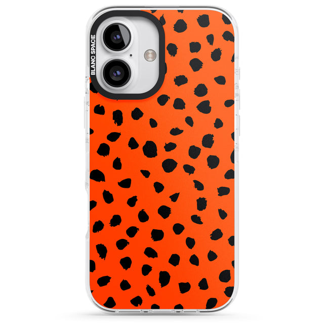 iPhone 16 Pro Max Black & Bright Red Dalmatian Polka Dot Spots Black Impact Phone Case