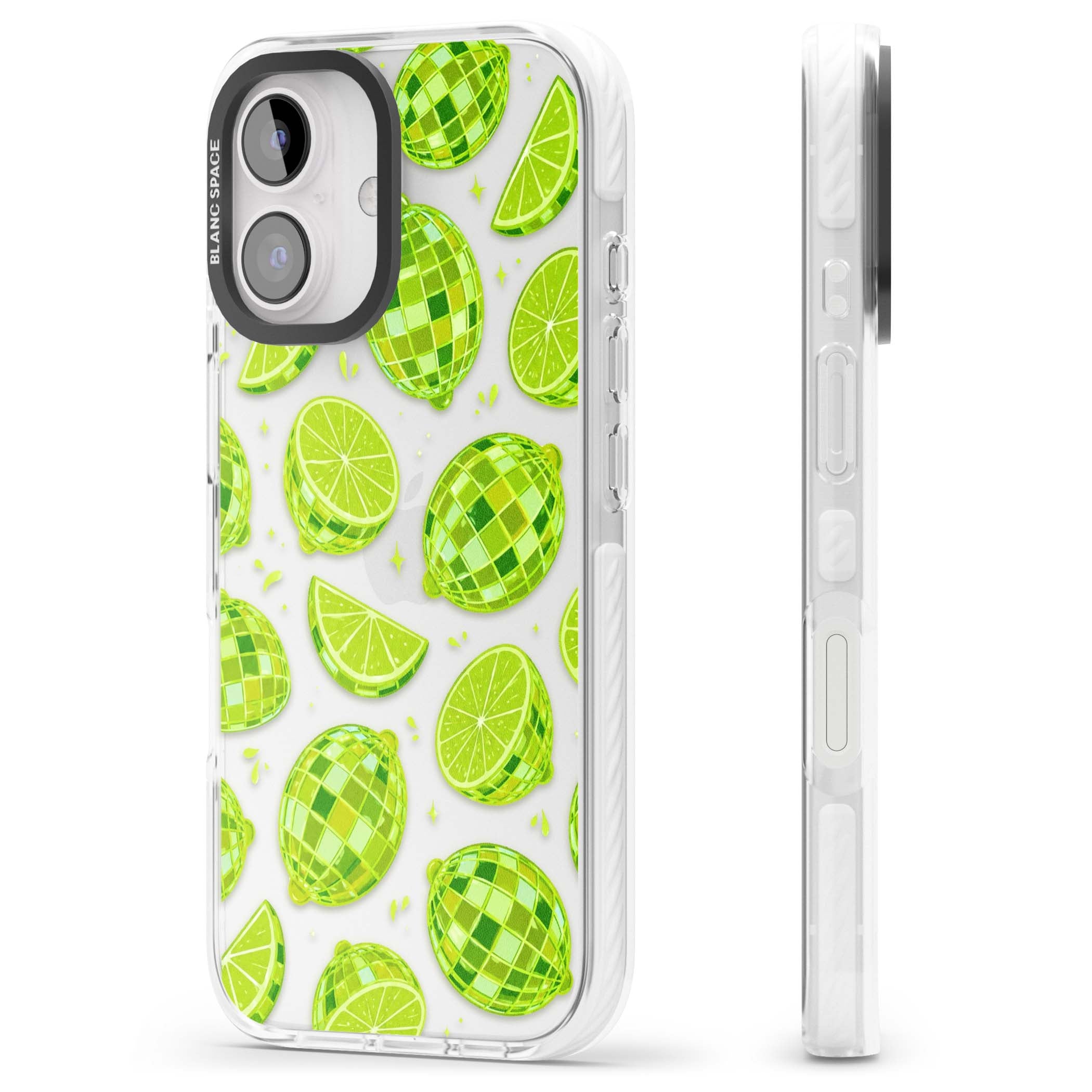 Disco Limes fruit aesthetic iPhone case featuring green disco balls, lime slices and citrus sparkles | Clear Impact case for iPhone 16, iPhone 16 Plus