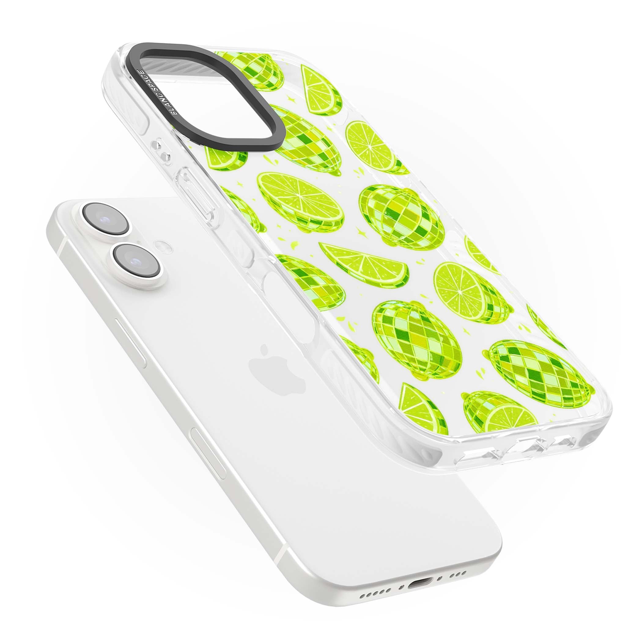Disco Limes fruit aesthetic iPhone case featuring green disco balls, lime slices and citrus sparkles | Clear Impact case for iPhone 16, iPhone 16 Plus