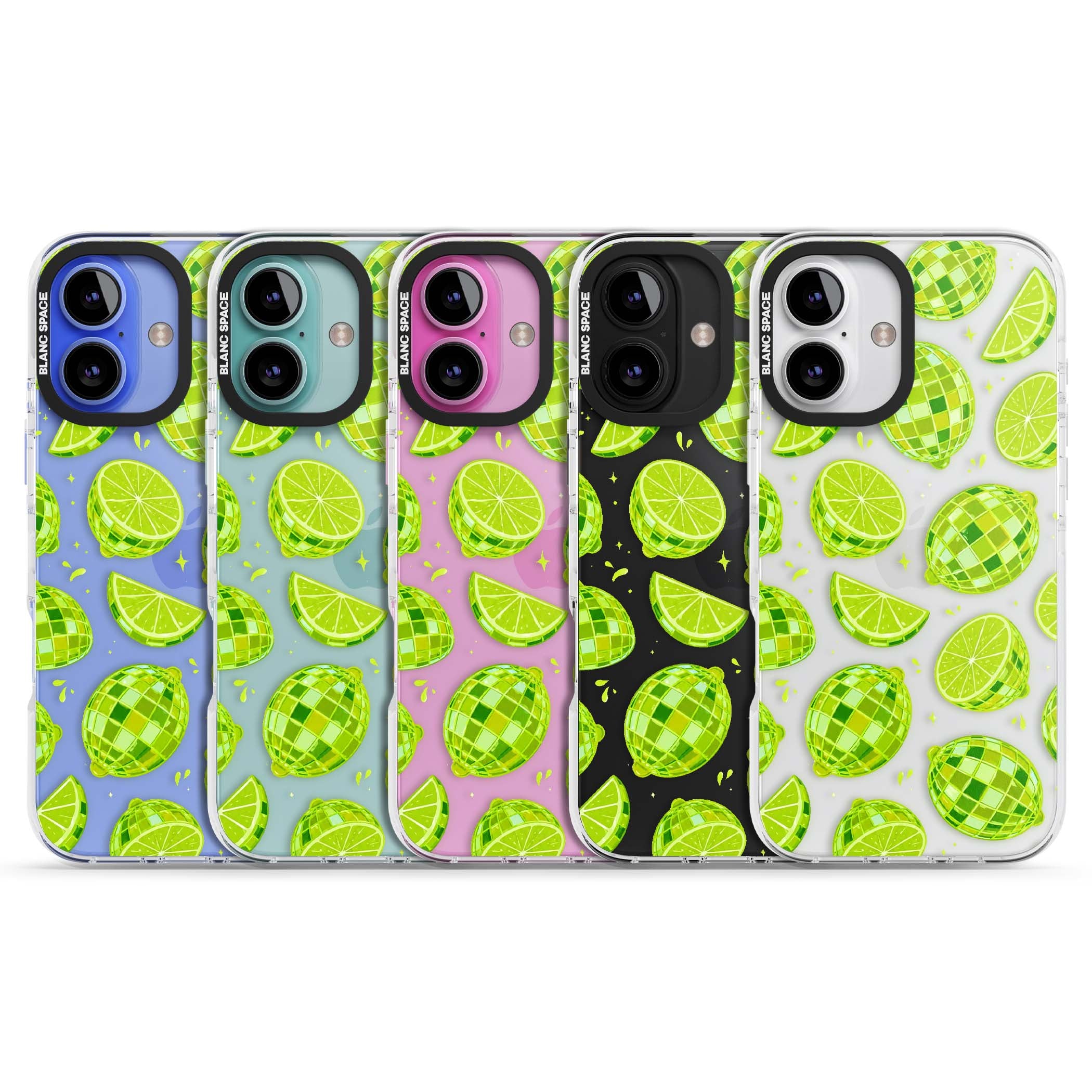 Disco Limes fruit aesthetic iPhone case featuring green disco balls, lime slices and citrus sparkles | Clear Impact case for iPhone 16, iPhone 16 Plus