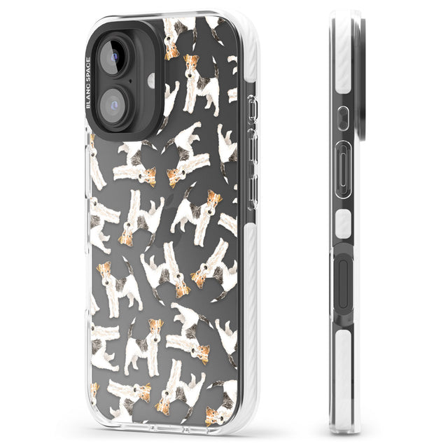 iPhone 16 Pro Max Wire Haired Fox Terrier Watercolour Dog Pattern Black Impact Phone Case