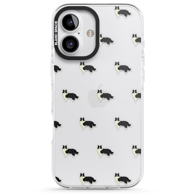 iPhone 16 Pro Max Border Collie Dog Pattern Clear Black Impact Phone Case