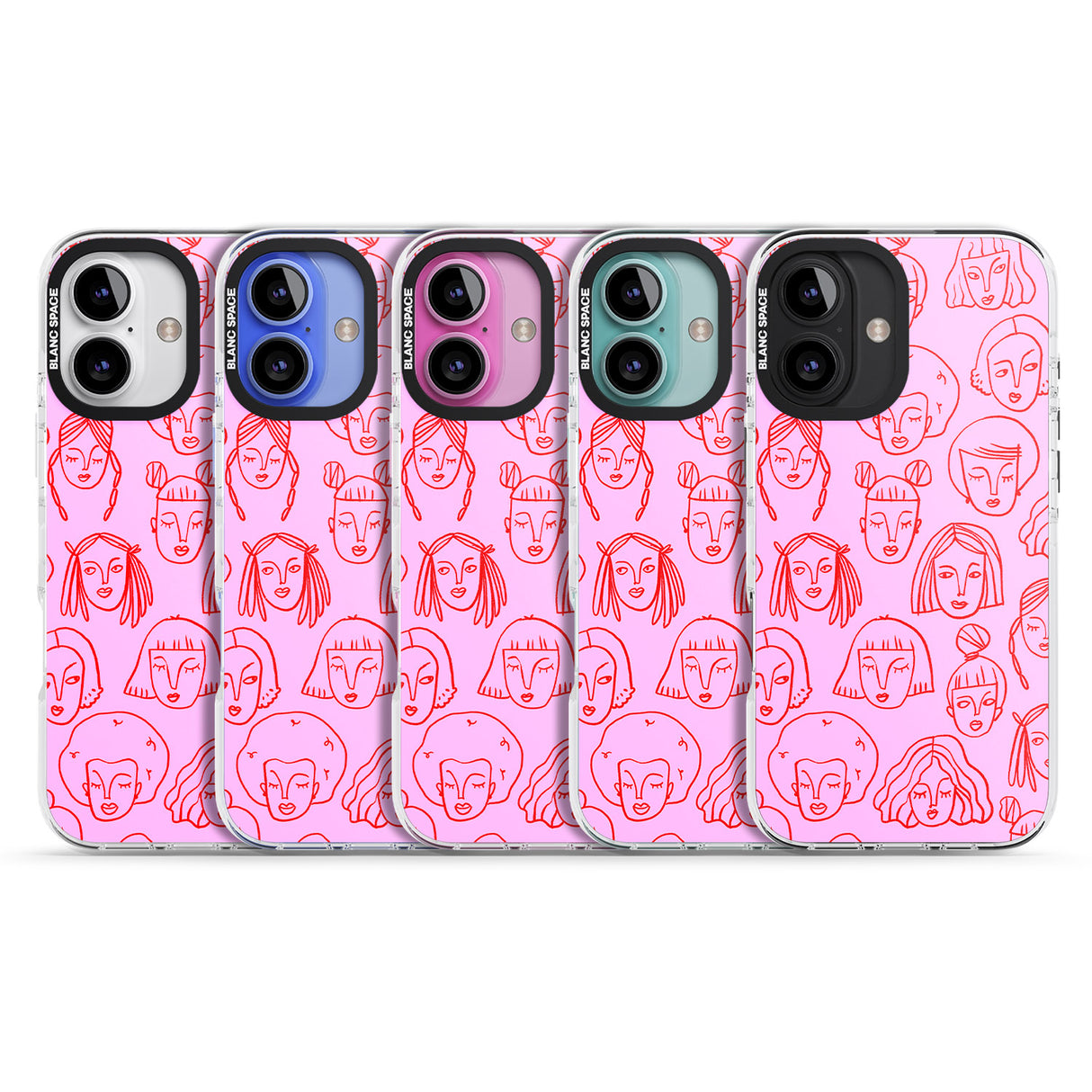 iPhone 16 Pro Max Girl Portrait Doodles in Pink & Red Black Impact Phone Case