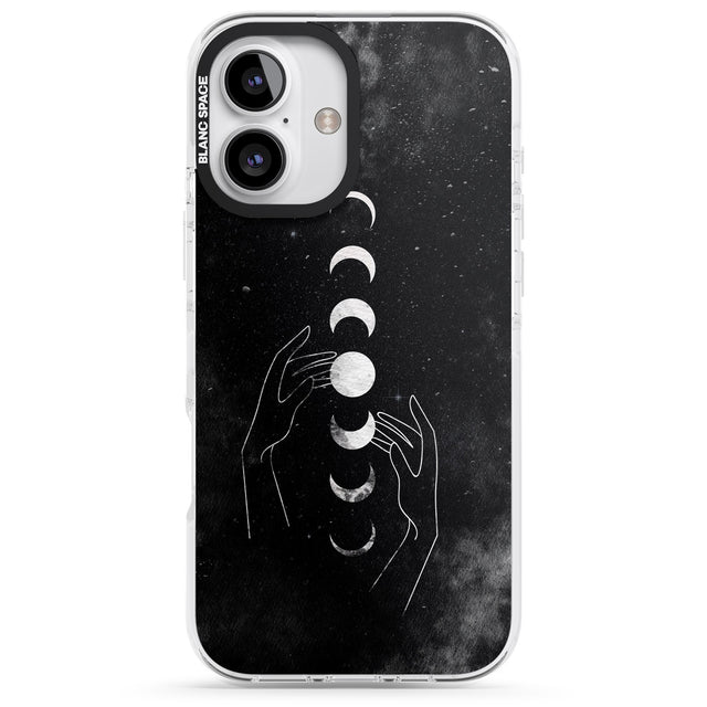 iPhone 16 Pro Max Moon Phases and Hands Black Impact Phone Case