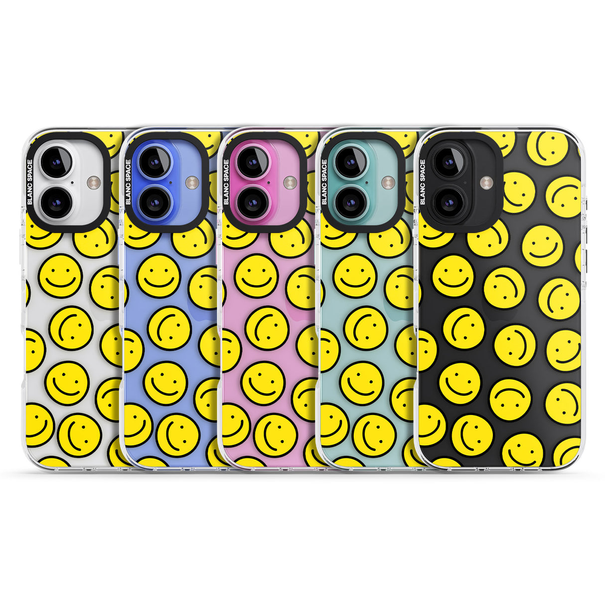 iPhone 16 Pro Max Happy Face Clear Pattern Black Impact Phone Case