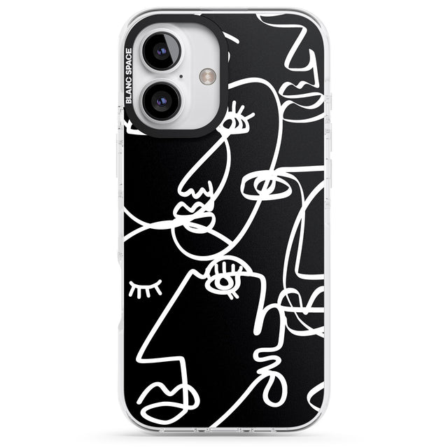 iPhone 16 Pro Max Abstract Continuous Line Faces White on Black Black Impact Phone Case