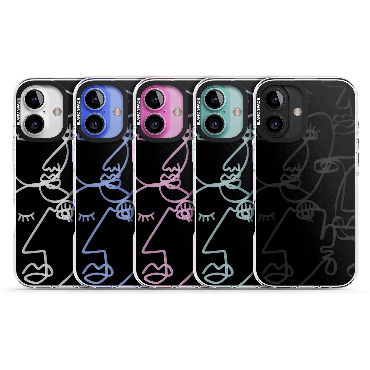 iPhone 16 Pro Max Abstract Continuous Line Faces Clear on Black Black Impact Phone Case