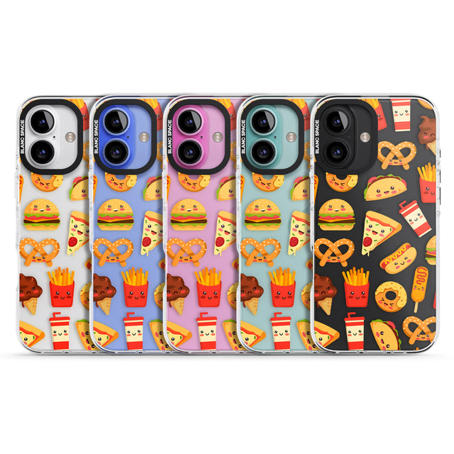 iPhone 16 Pro Max Fast Food Patterns Kawaii Fast Food Mix Black Impact Phone Case