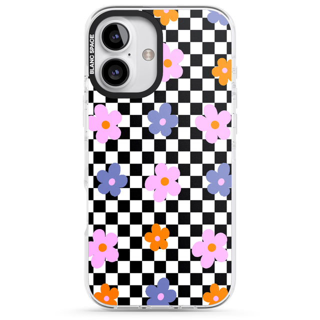 iPhone 16 Pro Max Checkered Blossom Black Impact Phone Case