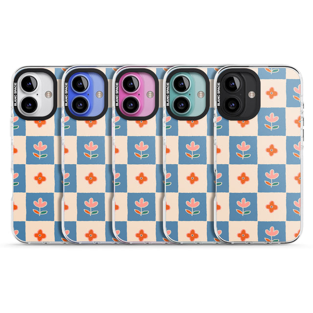 iPhone 16 Pro Max Vintage Bloom Checkered Black Impact Phone Case