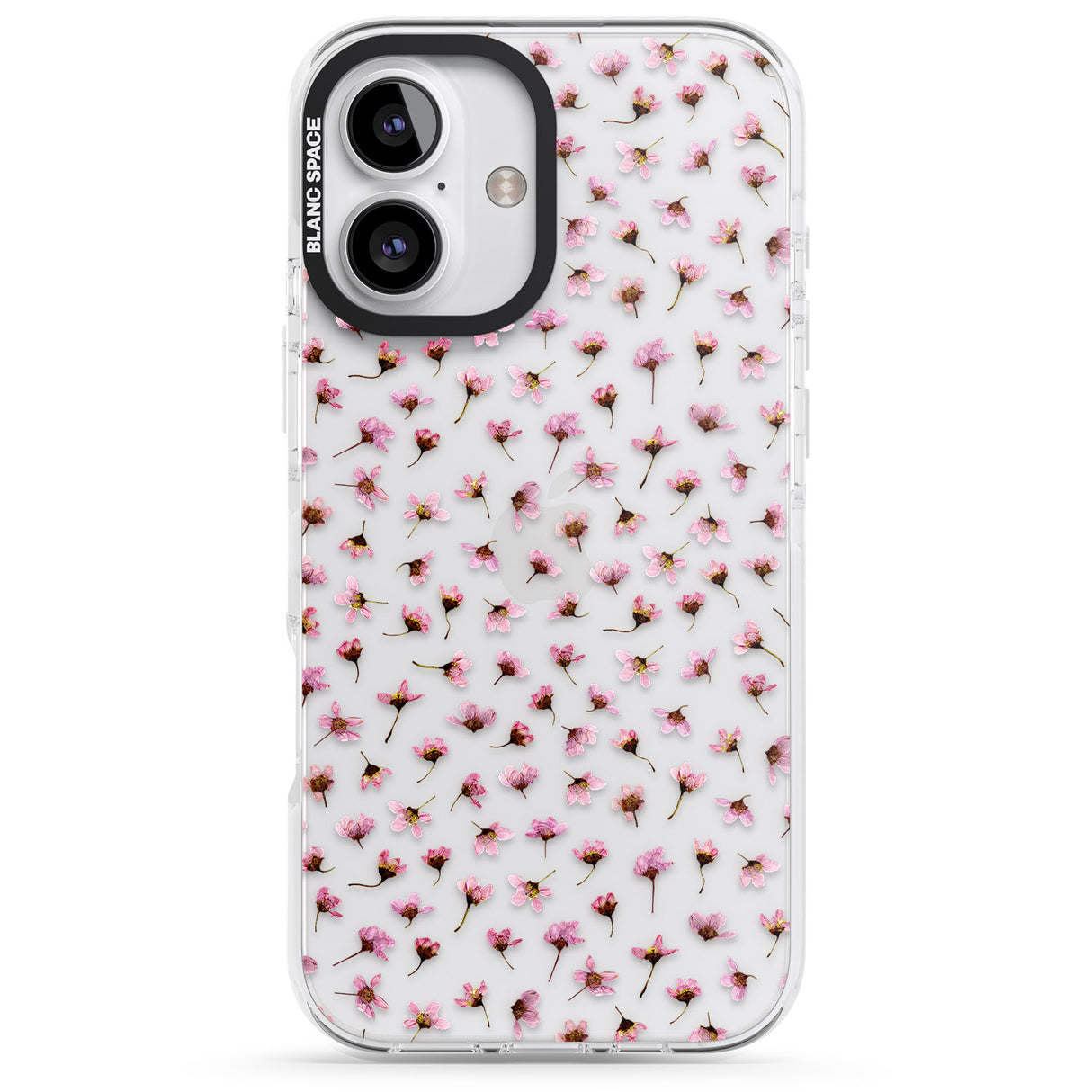 iPhone 16 Pro Max Small Pink Blossoms Transparent Design Black Impact Phone Case