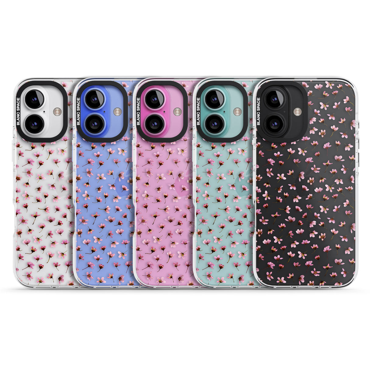 iPhone 16 Pro Max Small Pink Blossoms Transparent Design Black Impact Phone Case