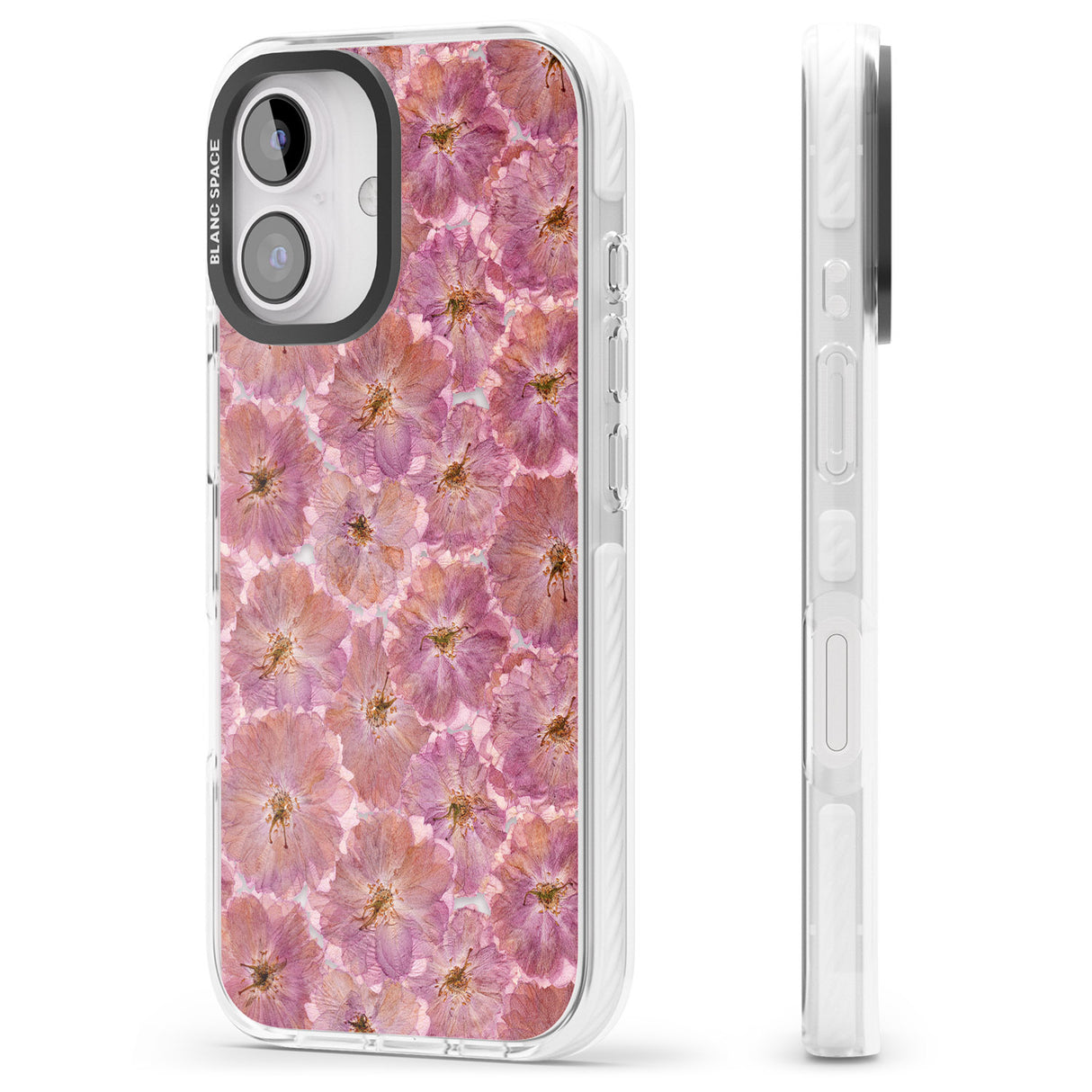 iPhone 16 Pro Max Large Pink Flowers Transparent Design Black Impact Phone Case