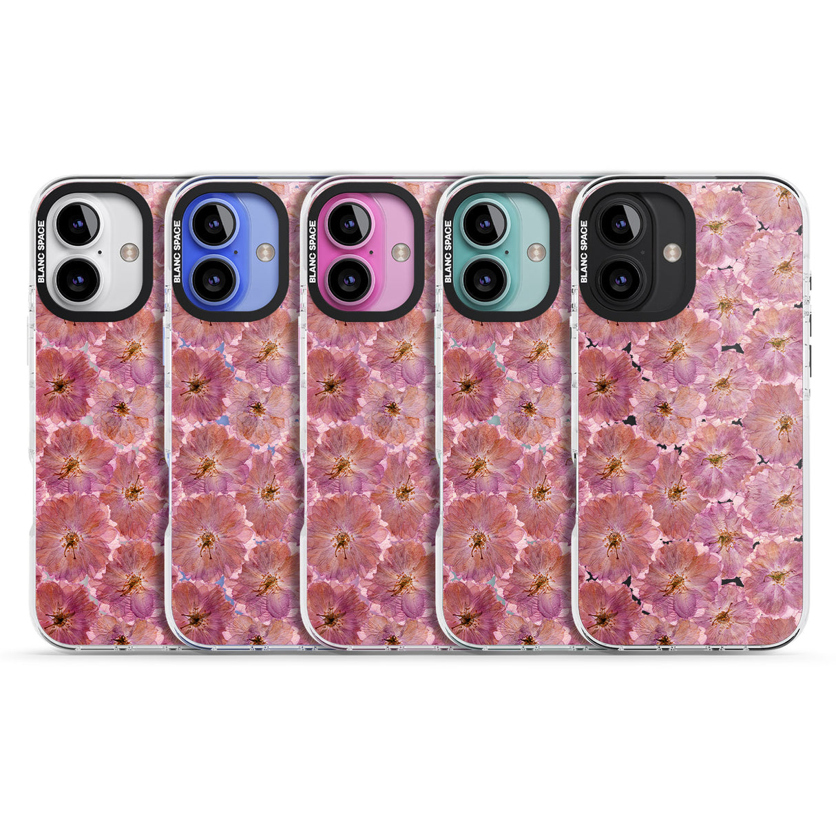 iPhone 16 Pro Max Large Pink Flowers Transparent Design Black Impact Phone Case