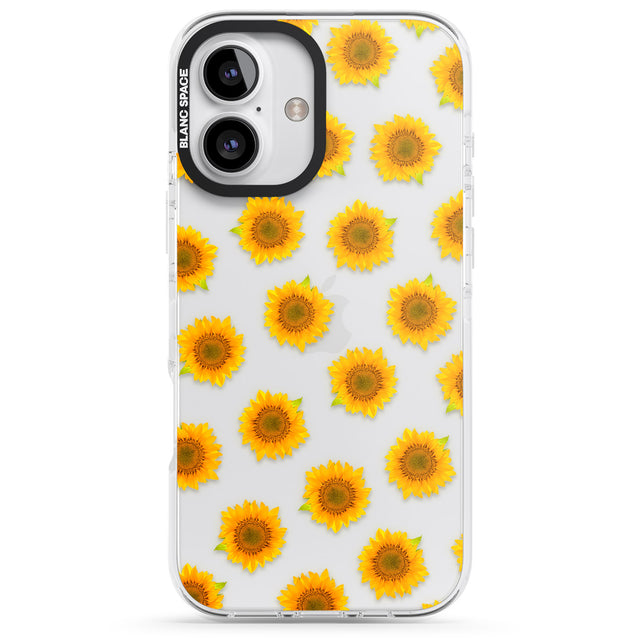 iPhone 16 Pro Max Sunflowers Transparent Pattern Black Impact Phone Case