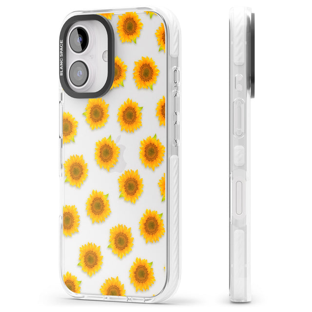 iPhone 16 Pro Max Sunflowers Transparent Pattern Black Impact Phone Case