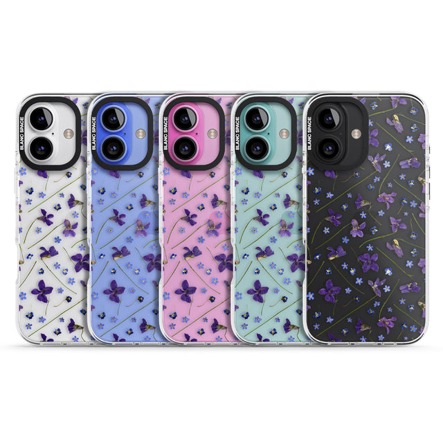 iPhone 16 Pro Max Violet & Blue Floral Pattern Design Black Impact Phone Case