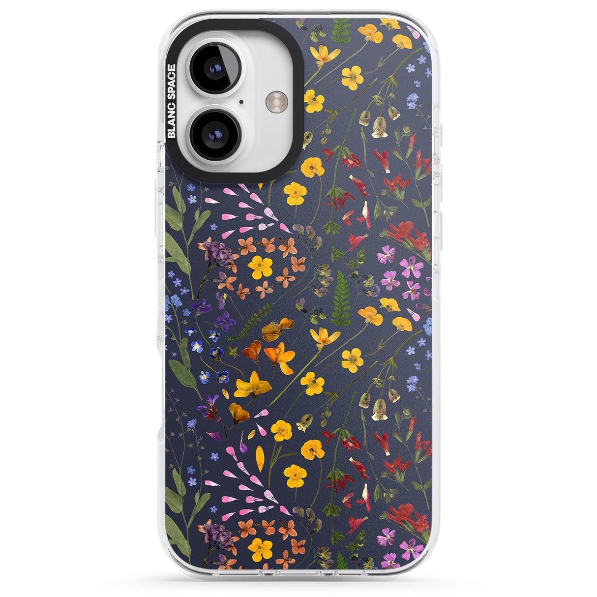 iPhone 16 Pro Max Wildflower & Leaves Cluster Design - Navy Black Impact Phone Case