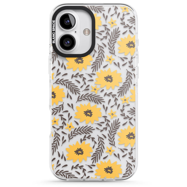 iPhone 16 Pro Max Yellow Blossoms Transparent Floral Black Impact Phone Case