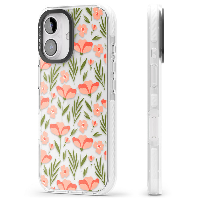 iPhone 16 Pro Max Pink Petals Transparent Floral Black Impact Phone Case