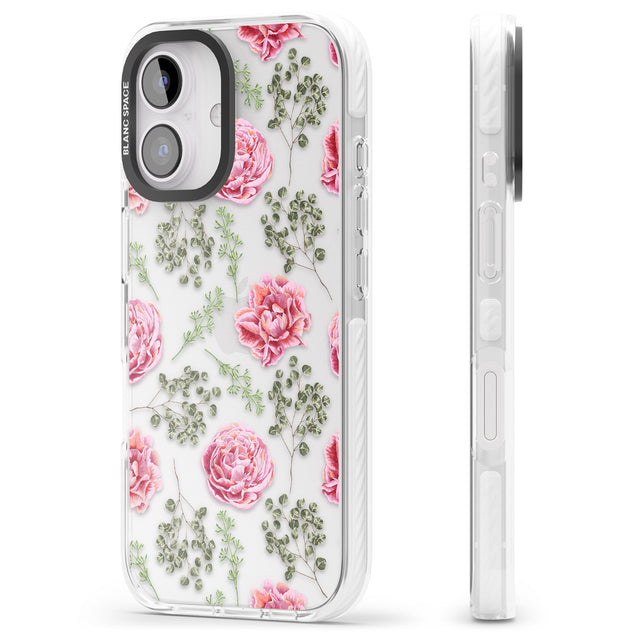 iPhone 16 Pro Max Roses & Eucalyptus Transparent Floral Black Impact Phone Case